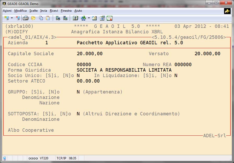 Modello bilancio xbrl 2012